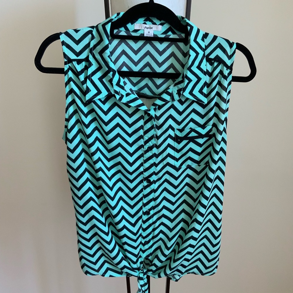 Papaya Mint Green Tie Shirt Top Blouse M